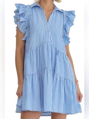 entro Blue Vertical Stripe women’s mini dress NWOT